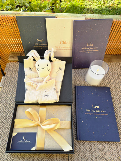 Coffret Premium – Harmonie + comptine avec prénom, doudou & coffret